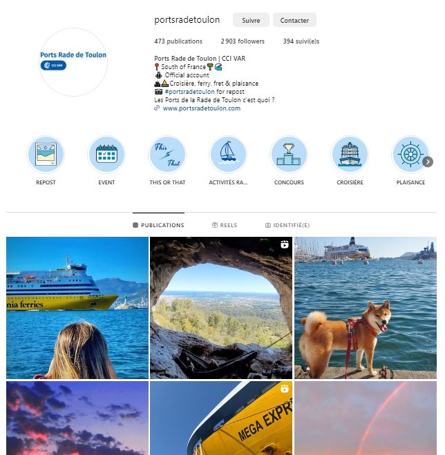 page d'accueil instagram ports rade de toulon